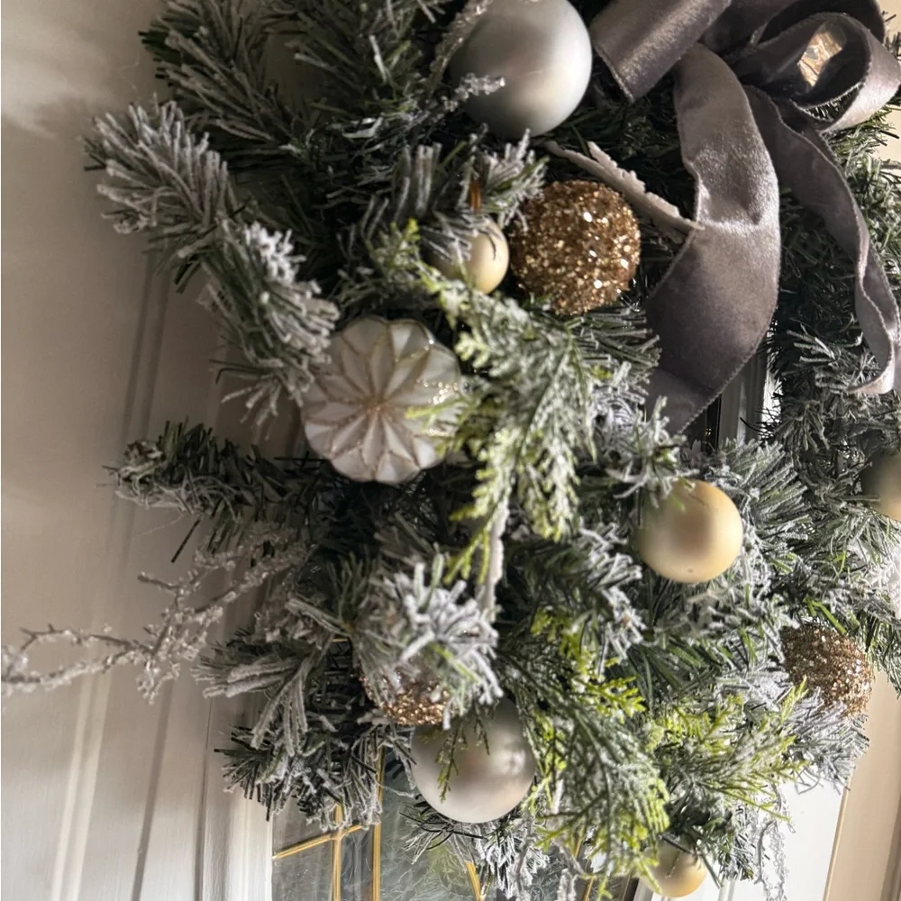 Elegant Silver and Gold Holiday frosted pine Wreath